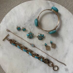 Turquoise Style Jewelry Lot 003 – Aqua Gold Tone Earrings Bracelet Statement